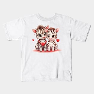 Valentine Zebra Couple Kids T-Shirt